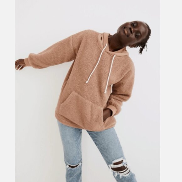Madewell Sweaters - Madewell Women's Tan Resourced Fleece Bubble-Sleeve Hoodie Sweatshirt Size Large